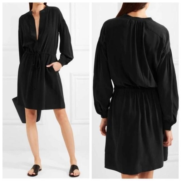 Vince Shirred Sleeve Silk drawstring Casual Dress sz M